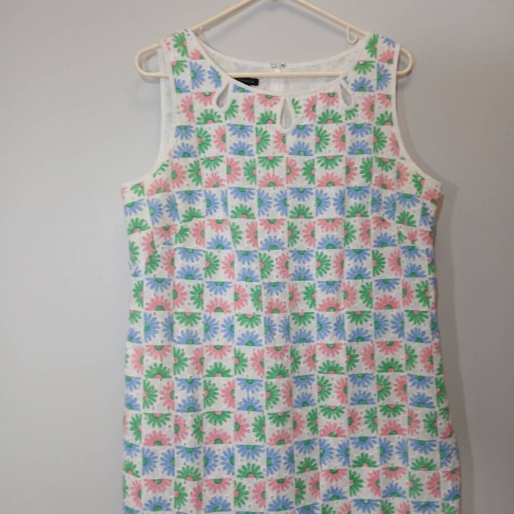 Talbots womens size 14 eyelet sundress green pink cotton casual excellent euc - Picture 3 of 9